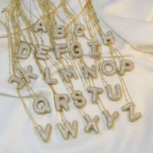 Cubic Zirconia Gold Plated  Bubble Alphabet Letter Necklace Monogram Necklace Balloon Initial Necklace Gifts For Women Girls