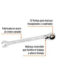 Llave combinada matraca reversible 10mmx154 mm largo - Plateado - Ver 2