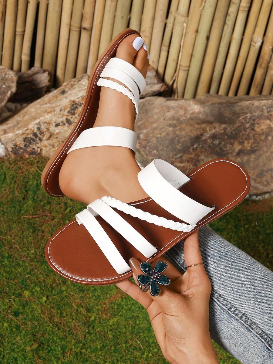 Sandalias planas para mujer, sandalias de moda, calzado de playa - Blanco - Ver 1