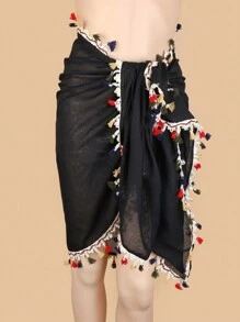 1 件亚麻流苏波西米亚风格女士沙滩比基尼罩衫，适合度假和日常使用 - 彩色 - 查看 4