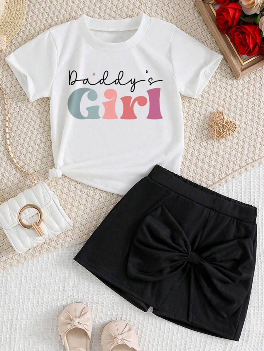 Tween T-shirt met korte mouwen en korte broek voor meisjes met letterpatroon en print