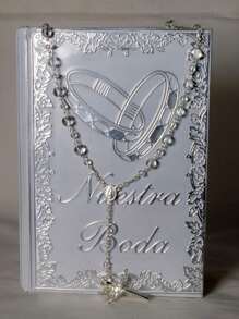 Biblia Boda Repujado + Rosario Decorado Recuerdo Hadas - Blanco - Ver 1
