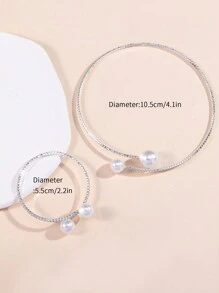 2pcs/Set Pearl & Rhinestone Decor Necklace And Bracelet For Women, Simple And Fashionable Jewelry - Silver - View 6