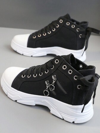 Women's Casual Sports Shoes With Thick Sole, High-Top Combat Boots, Canvas Shoes, Spring Short Boots With Zipper