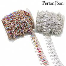 Perlon Joon 1 Yard Vàng Thả AB Màu Rhinestone Trim Nhiều Màu Pha Lê Vàng Chuỗi Cho Phụ Nữ Quần Áo Trang Trí Giày Dép Phụ Kiện - Bạc - Xem 6
