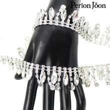 Perlon Joon 1 Yard Vàng Thả AB Màu Rhinestone Trim Nhiều Màu Pha Lê Vàng Chuỗi Cho Phụ Nữ Quần Áo Trang Trí Giày Dép Phụ Kiện - Bạc - Xem 4