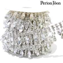 Perlon Joon 1 Yard Vàng Thả AB Màu Rhinestone Trim Nhiều Màu Pha Lê Vàng Chuỗi Cho Phụ Nữ Quần Áo Trang Trí Giày Dép Phụ Kiện - Bạc - Xem 5