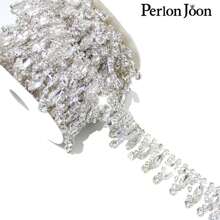 Perlon Joon 1 Yard Vàng Thả AB Màu Rhinestone Trim Nhiều Màu Pha Lê Vàng Chuỗi Cho Phụ Nữ Quần Áo Trang Trí Giày Dép Phụ Kiện - Bạc - Xem 3