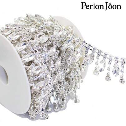 Perlon Joon 1 Yard Gold Drop AB Color Rhinestone Trim Multicolor Crystal Gold Chain For Women Clothing Decoration Shoes Accessories