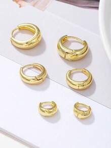 6pcs/Set European And American Style Multi-Piece Ear Clip Set, Copper Material Women's Jewelry Simple Hoop Earrings For Women Four Seasons Casual Wear - Gold - View 3