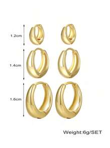 6pcs/Set European And American Style Multi-Piece Ear Clip Set, Copper Material Women's Jewelry Simple Hoop Earrings For Women Four Seasons Casual Wear - Gold - View 2