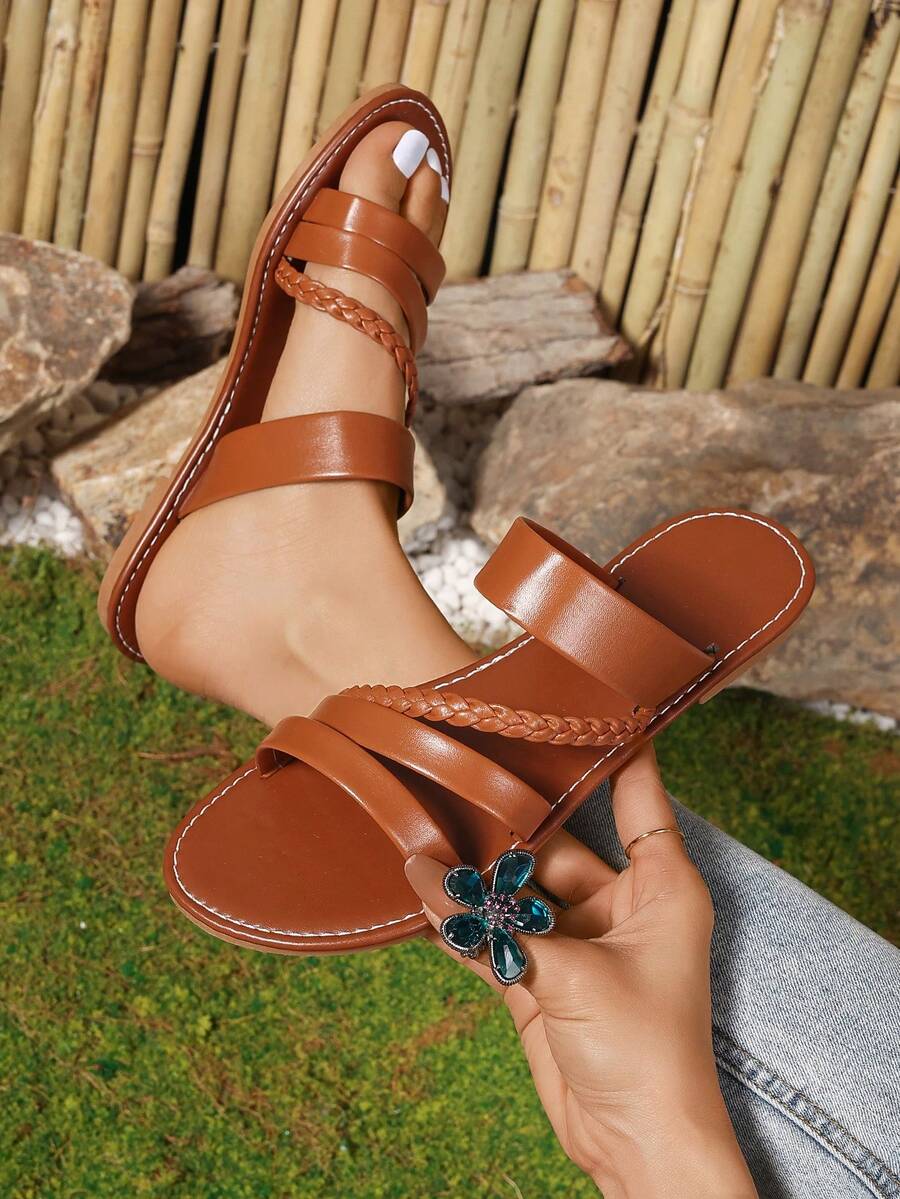 Women's Casual Flat Sandals, Fashionable Sandals, Beach Shoes - Brown - View 1