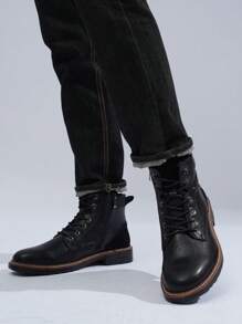 SHOESMALL Men's Chukka  Casual Boots Dress Leather Combat Fashion Shoes - AMY8128-black - View 5