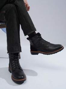 SHOESMALL Men's Chukka  Casual Boots Dress Leather Combat Fashion Shoes - AMY8128-black - View 6