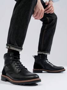 SHOESMALL Men's Chukka  Casual Boots Dress Leather Combat Fashion Shoes - AMY8128-black - View 4