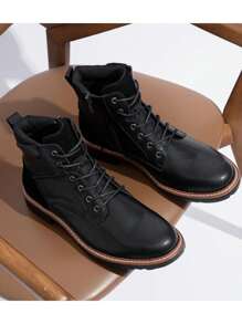 SHOESMALL Men's Chukka  Casual Boots Dress Leather Combat Fashion Shoes - AMY8128-black - View 3