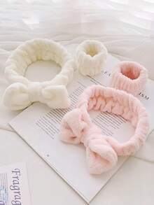 3 Cái/bộ Bộ Băng Đô Quấn Tóc Mới Để Rửa Mặt, Sấy Tóc Và Tạo Kiểu, Bao Gồm Dây Đeo Tay Nơ - Màu Hồng baby - Xem 4