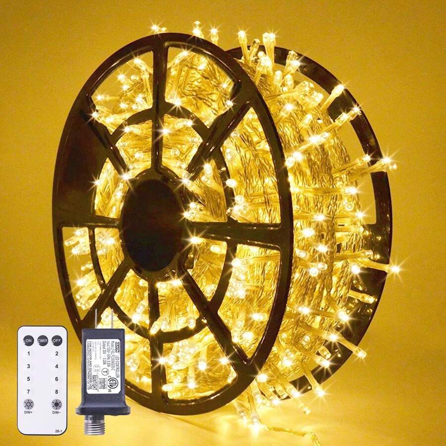 KBO JMEXSUSS 168FT 600 LED String Lights Outdoor Indoor Christmas String Lights Plug In Warm White Tree Lights For Outside Bedroom Wedding Party Holiday Classroom Decorations - Yellow - View 1