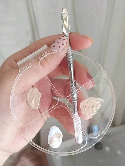 1pc Transparent Handheld Makeup Palette, Foundation Mixing Palette, Cosmetic Color Mixing Tool