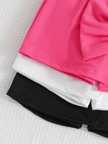 年轻女孩3件套纯色蝴蝶装饰休闲短裤套装 - 彩色 - 查看 6