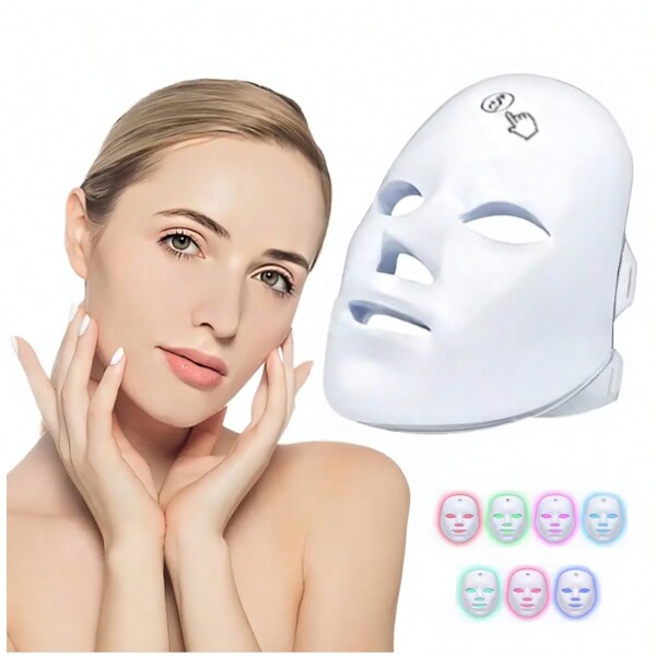 Mascara Facial De Luz Led De 7 Colores Terapia Dispositivo De Belleza Portátil Recargable Maquina De Mascarilla Moderna Ajustable Elimina Acne Manchas Arrugas Para El Cuidado Fotónico Del Rostro Adecuada Para Viajes Uso En El Hogar