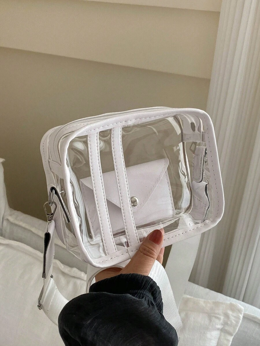 Clear Pvc Handbag 2025 New Women's Cross-Border Shoulder Bag With Wide Strap And Multiple Carrying Options - Beige - View 1