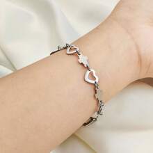 1pc Classic Gold And Silver Stainless Steel Heart Shape Bracelets For Women For Mother Day
