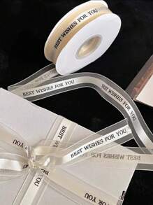 Birthday Ribbon With Letters Gift Wrap Tapes Flower Tied Bow Cake Decorative DIYs Gift Packing Tapes Premium Letter Birthday Ribbon With Flowers Tied Bow And Cake Decorations - Beige - View 1