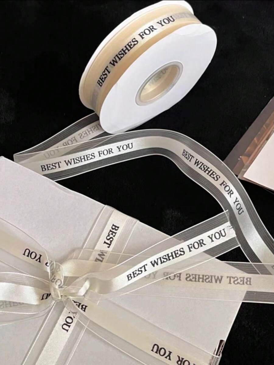 Birthday Ribbon With Letters Gift Wrap Tapes Flower Tied Bow Cake Decorative DIYs Gift Packing Tapes Premium Letter Birthday Ribbon With Flowers Tied Bow And Cake Decorations - Beige - View 1