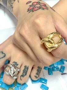 1 Pièce Bague En Acier Inoxydable Avec Design Exagéré Et Épais, Adaptée Pour Le Port Quotidien Des Femmes - R5071 - Voir 4