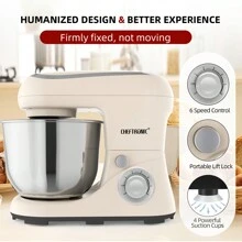 CHEFTRONIC 1 Stück Küchenmaschine mit Kippkopf, 5,3Qt elektrische Haushaltsküchenmaschine - 1300W 6+P Geschwindigkeit, multifunktionale Küchenmaschine mit Knethaken, Schneebesen, Lebensmittelquirl und Butterquirl(EU-Stecker)