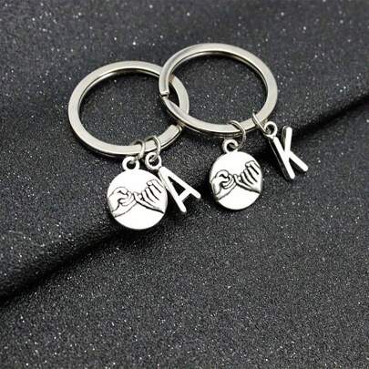 1 件 A-Z 字母钥匙扣友谊协议银色合金钥匙圈包饰礼物适合女士女孩汽车配件学校可爱哥特 Y2K