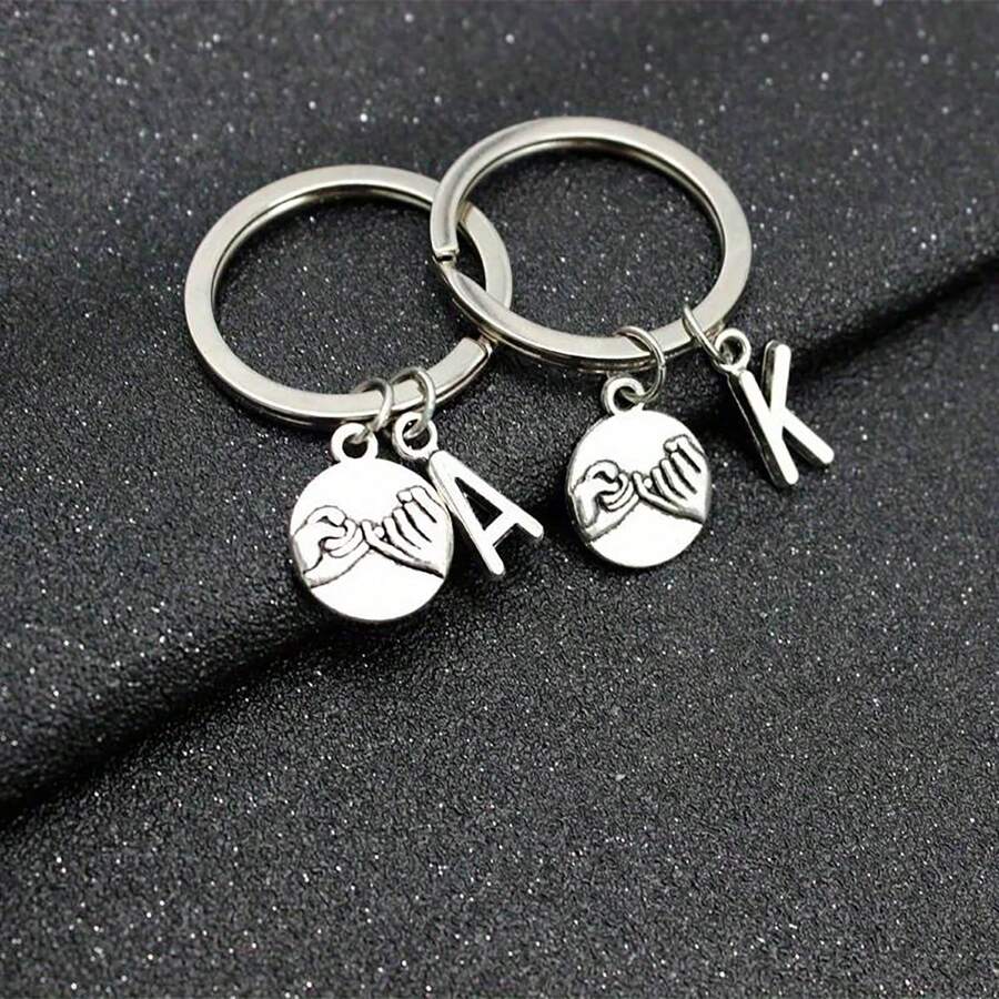 1pc A-Z Letter Keychain, Friendship Pact Silver Alloy Keyring Accessory, Gift For Women/Girls, Car Accessories, School Cute Gothic Y2K Style - Silver - View 1