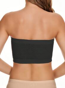 4pcs/Set Women's Strapless Pure Black Bras, Comfortable, Breathable, Anti-Slip, Wireless, No Padding - Black - View 2