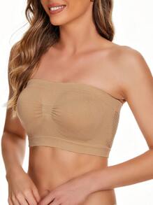 4pcs/Set Women's Strapless Pure Black Bras, Comfortable, Breathable, Anti-Slip, Wireless, No Padding - Black - View 4