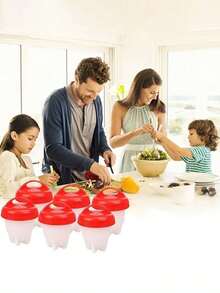 3pcs/6pcs New Egglettes Egg Cooker Silicone Egg Steamer, Mini Egg Cups - Red and White - View 6
