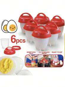 3pcs/6pcs New Egglettes Egg Cooker Silicone Egg Steamer, Mini Egg Cups - Red and White - View 1