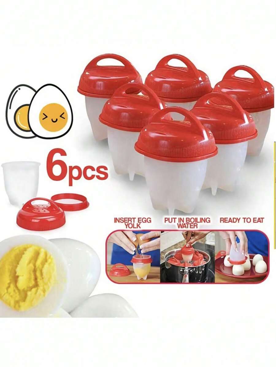3pcs/6pcs New Egglettes Egg Cooker Silicone Egg Steamer, Mini Egg Cups - Red and White - View 1