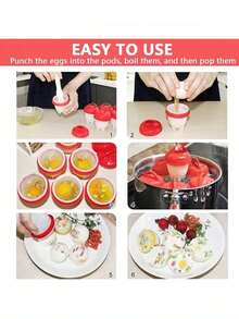 3pcs/6pcs New Egglettes Egg Cooker Silicone Egg Steamer, Mini Egg Cups - Red and White - View 4