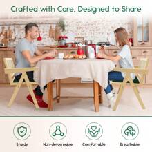 SeekFancy Rattan Dining Chairs Set Of 2, Farmhouse Upholstered Dining Chairs With Armrest And Cane Backrest, Mid Century Modern Dining Room Chairs, Beige Linen Wooden Kitchen Chair