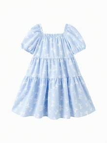 Balabala 女童夏装2024年新款中大童碎花甜美连衣裙泡泡袖时尚 - 藍色 - 查看 2