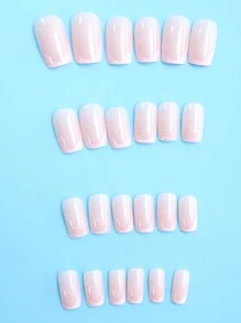 24入組粉色法式風格中等大小貼式美甲-為喜愛獨特風格的女性和女孩們提供完美的配飾-1入組指甲文件和1入組指甲膠貼套裝，適用於女孩母親女性禮物，可拆卸假指甲的美白美甲套裝，適用於節日、派對、約會和日常美甲用品 - 粉色 - 查看 3