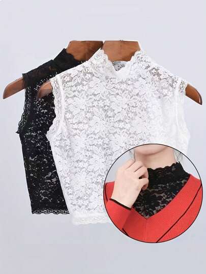 1PC Elegant Lace Floral Fake Collar For Women - Plus Size Detachable Half Shirt Blouse Accessories Women