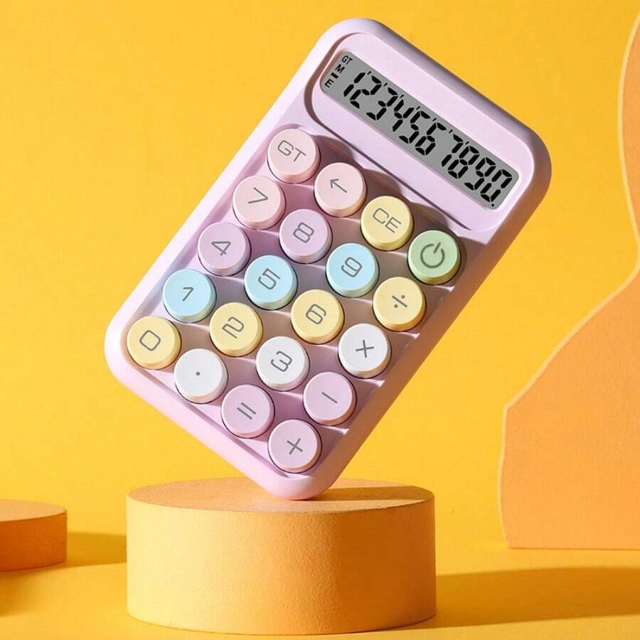 Calculadora de pantalla grande de 10 dígitos con diseño de dopamina y teclado mecánico, portátil para exámenes de estudiantes - Morado - Ver 1