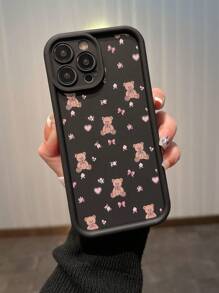 Compatible With IPhone Bow 1pc Black Bamboo Bear Compatible With IPhone Case Compatible With 15promax/15plus/15pro/15/14/13, 12paomax/11/12, Pink Heart & Butterfly Decor Fully Wrapped Protective Case For Women