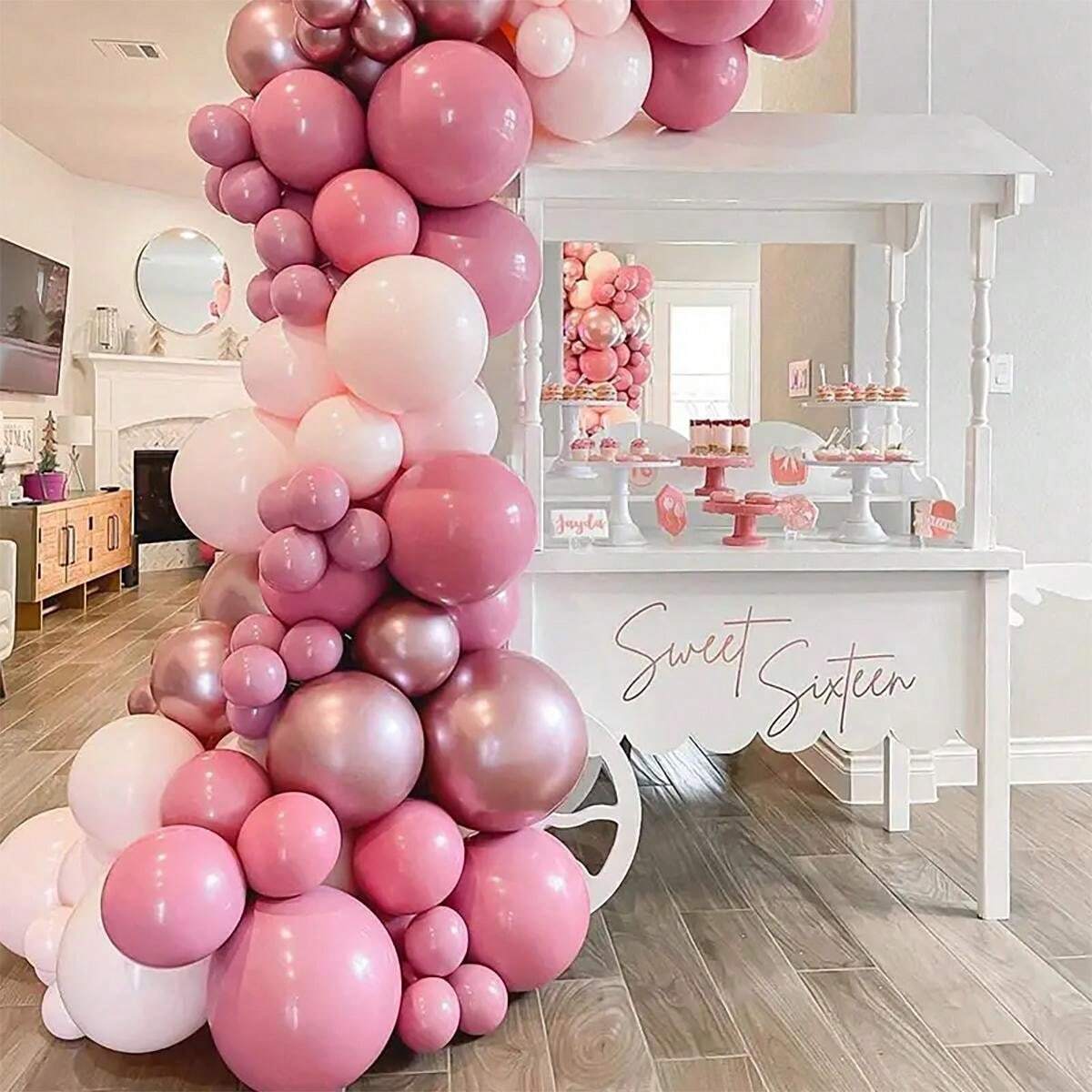 102pcs Pink & Rose Red Balloon Garland Kit, Including 5/10/18 Inch