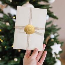 100个（4张）3.7厘米/1.45英寸烫金信封封口贴，仿蜡封图案，婚礼贴纸，自粘信封标签箔纸贴纸，适用于迎婴派对邀请函、派对礼品包装、贺卡等。 - 金色 - 查看 6