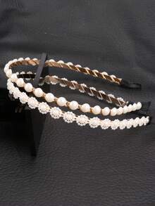 2入組女童珍珠髮箍,時尚可愛的公主風格頭飾,適用於派對和軟捲髮 - 白色 - 查看 5