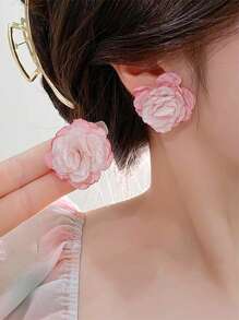 1 对时尚法式浪漫甜美玫瑰形耳钉情人节 - 玫瑰花 - 查看 2