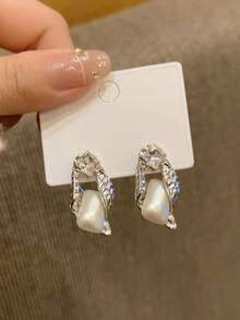 1 對豪華復古方形切割水鑽和圓形立方耳環適合女士派對、宴會、日常佩戴、送禮 - 白色 - 查看 4